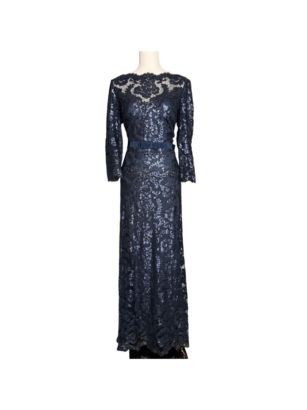 Tadashi Shoji Navy Sequin Lace Gown Size 12 Formal Evening Mother of the Bride